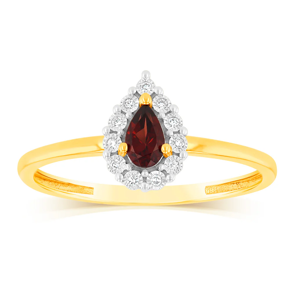 0.27 Carat Red Garnet and Diamond Ring in 9ct Yellow Gold