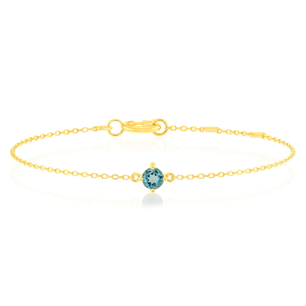 0.30 Carat Blue Topaz Adjustable Bracelet 17cm in 9ct Yellow Gold - Image 4