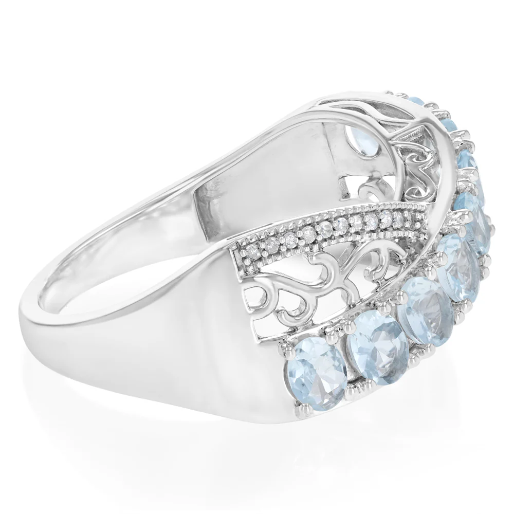 1.70 Carat Aquamarine and Diamond Ring in Sterling Silver - Image 2