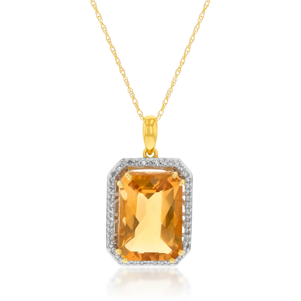 14ct Yellow Gold 6.75ct Citrine and Diamond Pendant