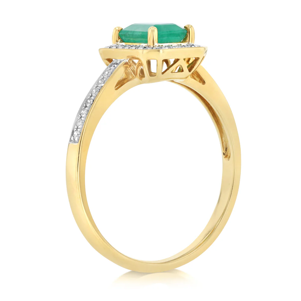 1ct Natural Emerald and 0.15 Carat Diamond Ring in 9ct Yellow Gold - Image 3