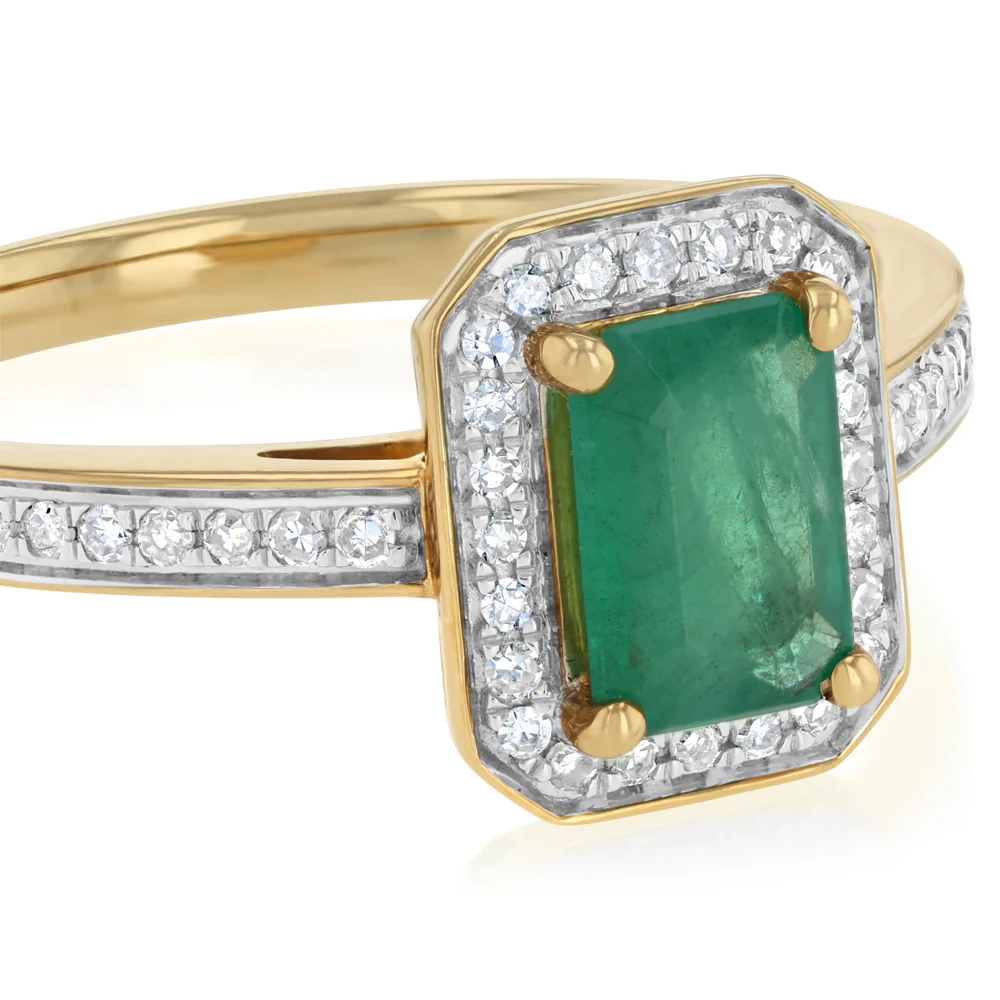 1ct Natural Emerald and 0.15 Carat Diamond Ring in 9ct Yellow Gold - Image 6