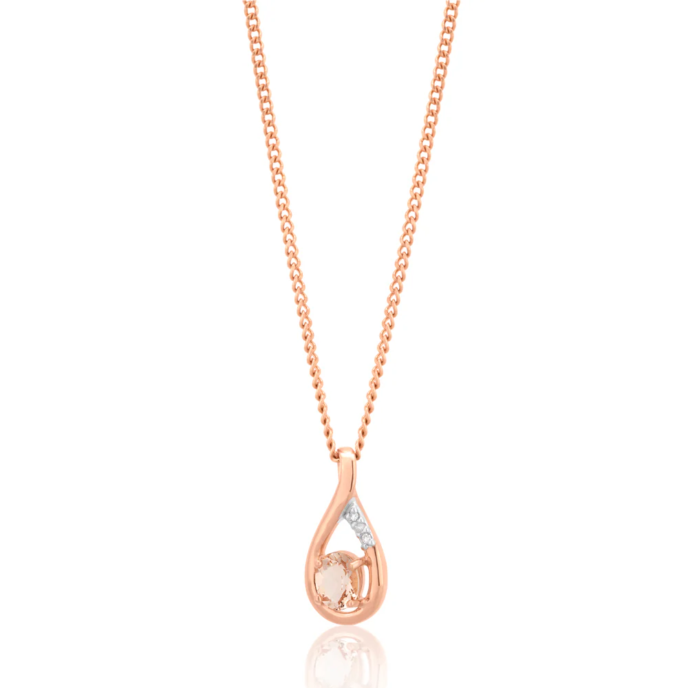 9ct Rose Gold Morganite Pendant with Diamonds