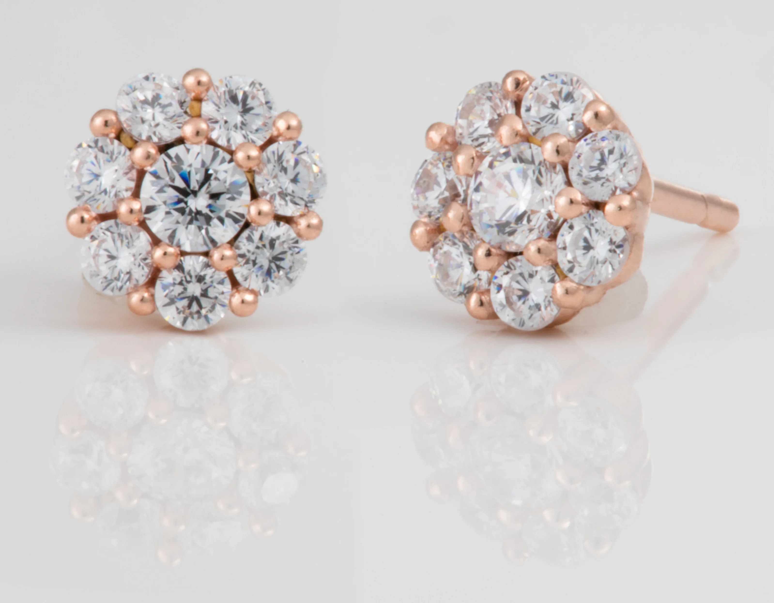 9ct Rose Gold Silver Filled Cubic Zirconia Flower Studs - Image 2