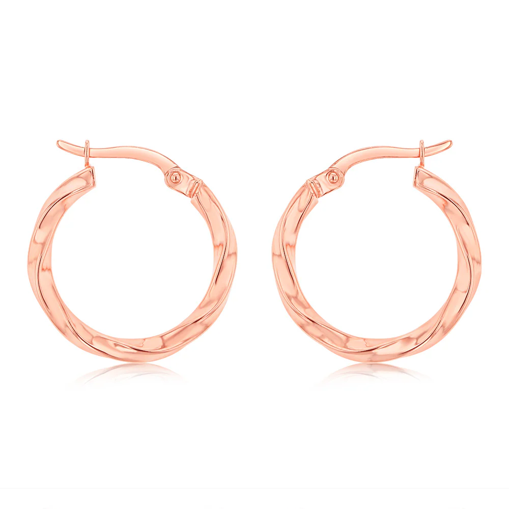 9ct Rose Gold Silver Filled Double Side Diamond Cut Hoop Earrings