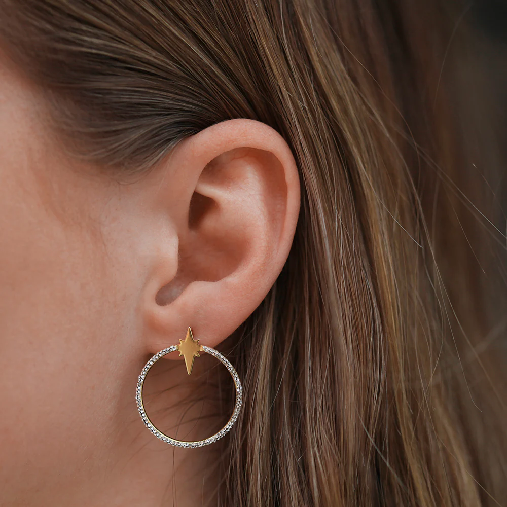 9ct Silver Filled Star Hoop Earrings - Image 2
