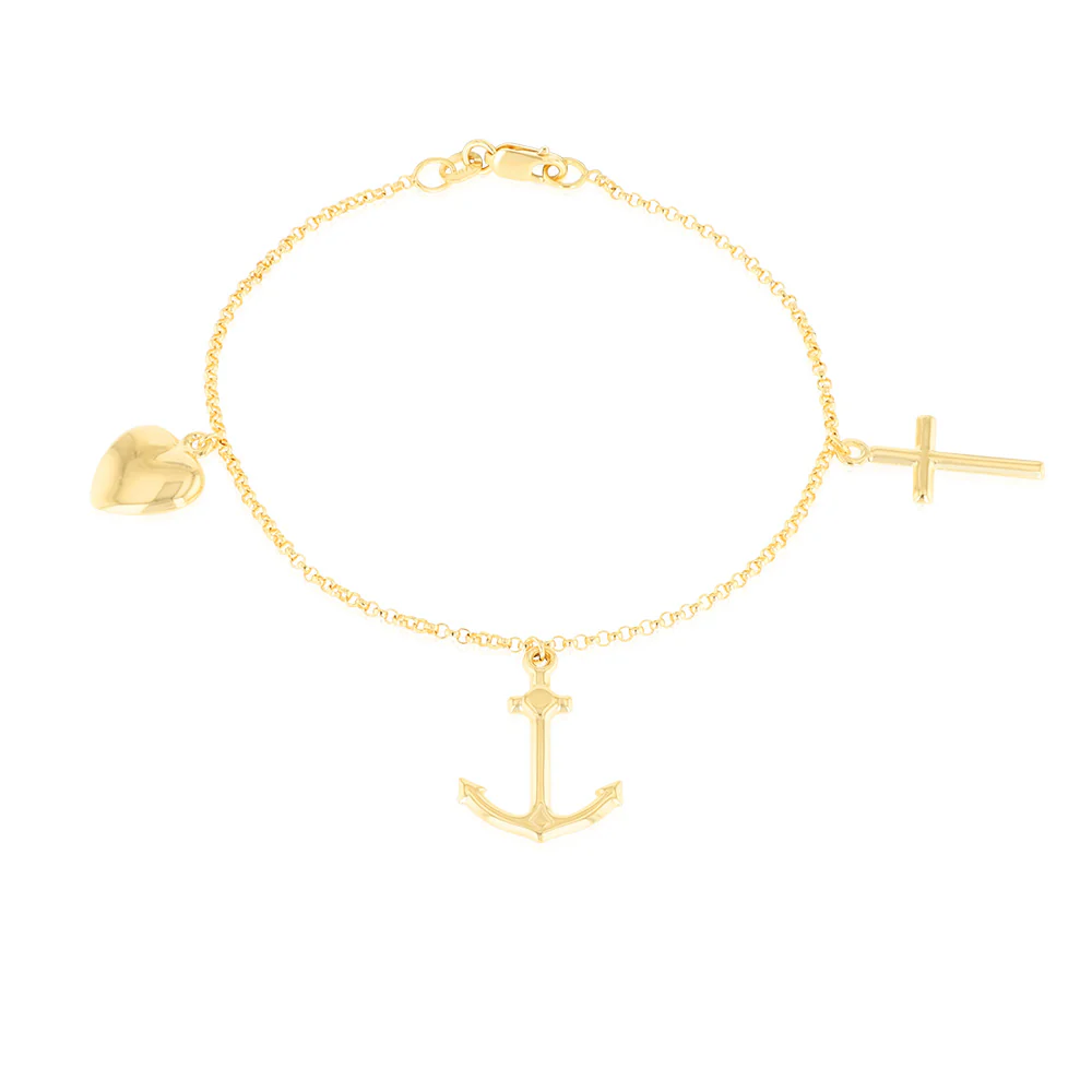 9ct Silverfilled Heart-Anchor-Cross Charm Fancy Bracelet