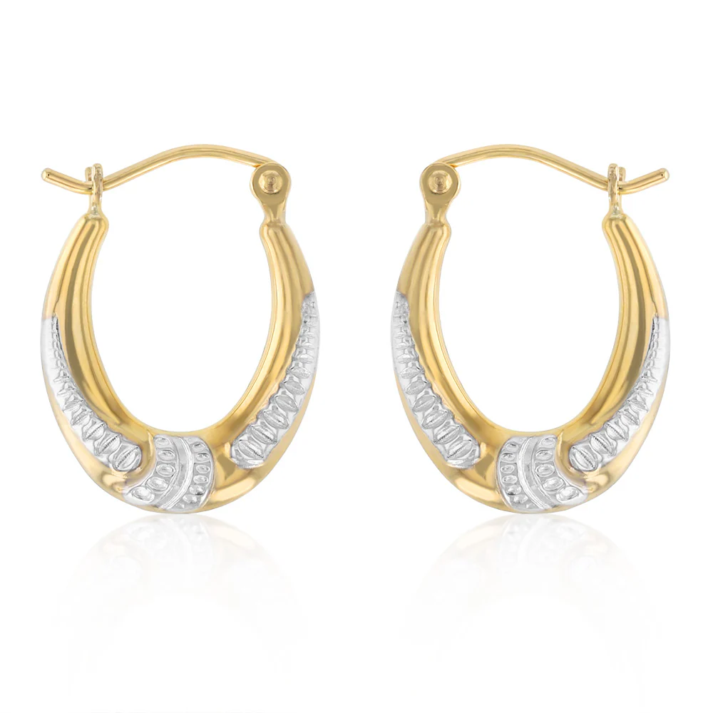 9ct Two Tone Gold Silverfilled Creole Oval Hoop Earrings