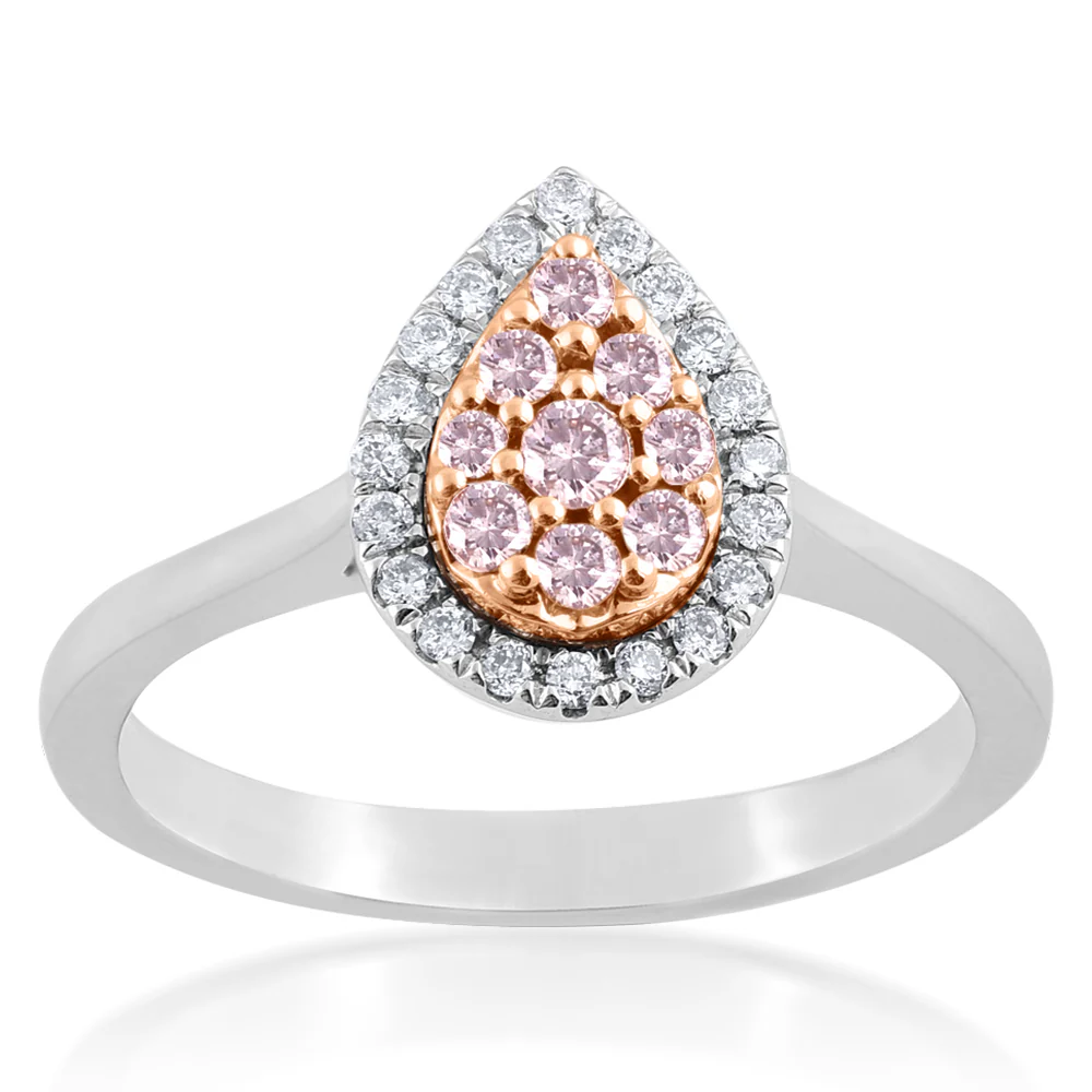 9ct  White and Rose Gold 1/3 Carat Diamond Ring With Pink Argyle Diamonds