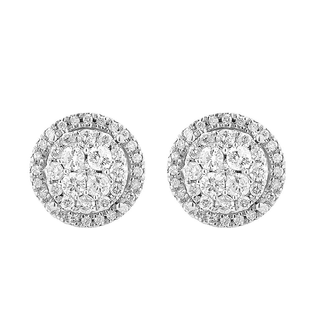 9ct White Gold 1 Carat Diamond Halo Stud Earrings - Image 2
