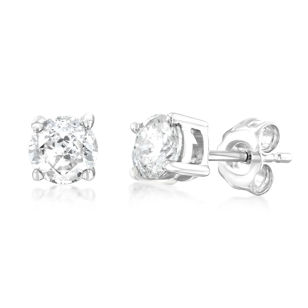 9ct White Gold 1 Carat Diamond Stud Earrings