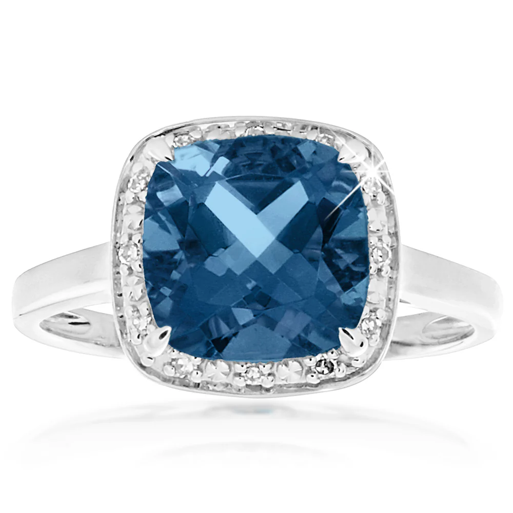 9ct White Gold 2.70ct London Blue Topaz and Diamond Ring