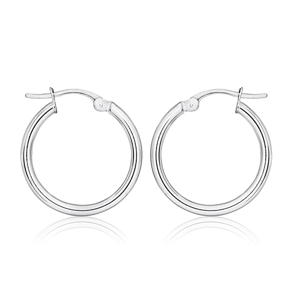9ct White Gold Plain 15mm Hoops