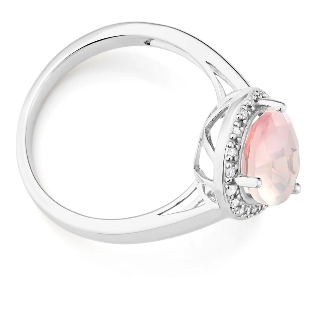 9ct White Gold Rose Quartz & Diamond Dress Ring - Image 2