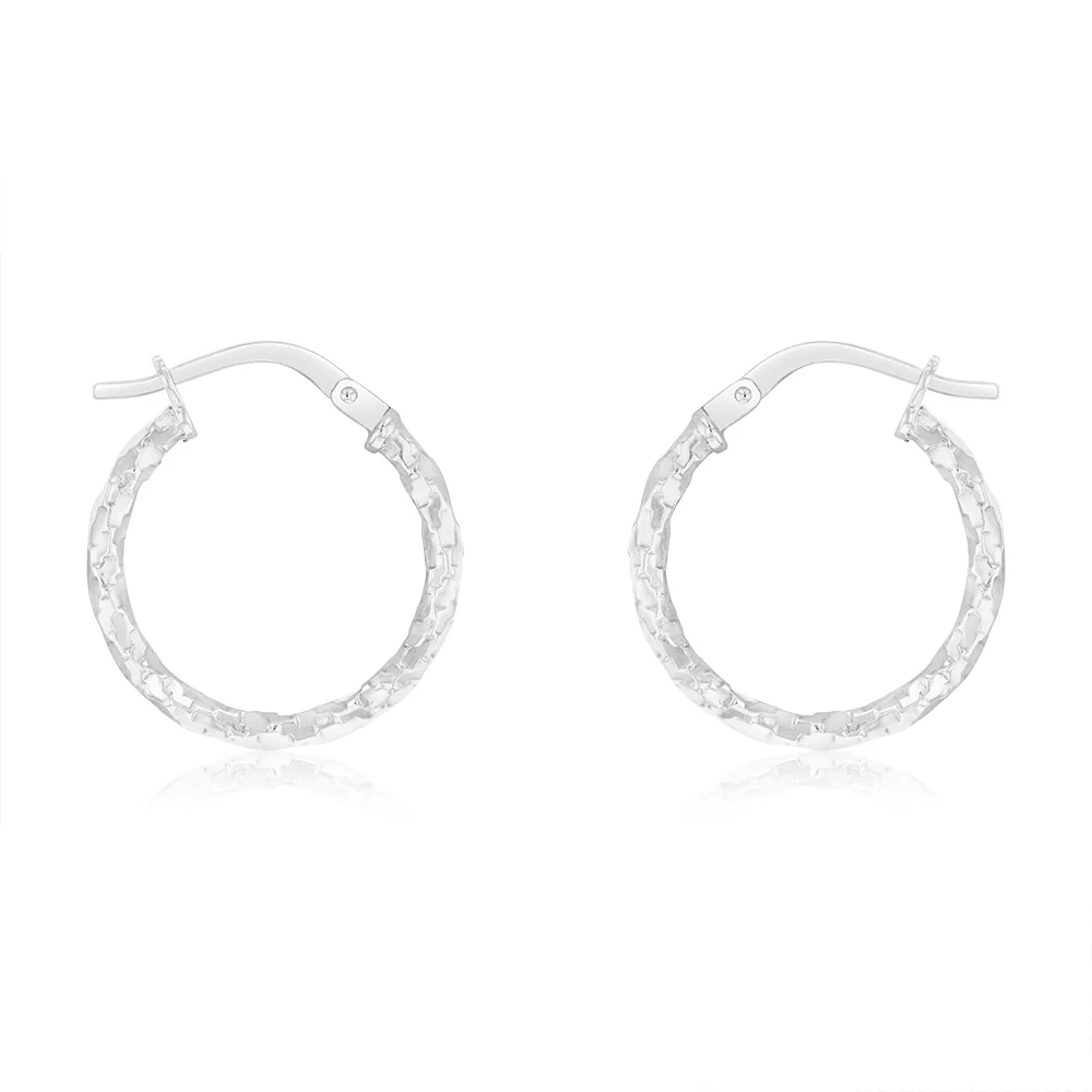 9ct White  Gold Silver-Filled Fancy Twisted 15mm Hoop Earrings