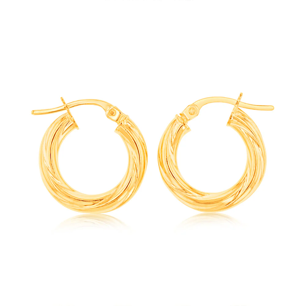 9ct Yellow Gold 10mm Small Twist Hoop Earrings