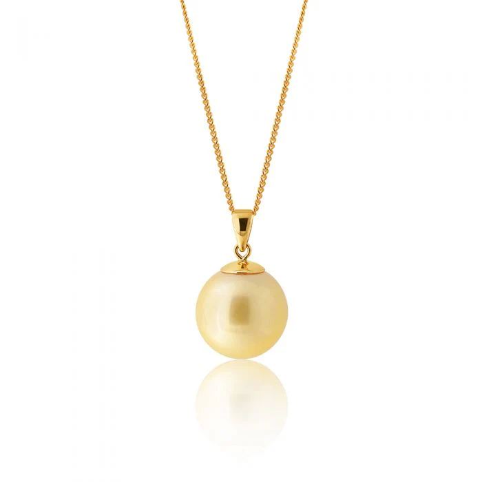 9ct Yellow Gold 11-13mm Golden South Sea Pearl Pendant with 45cm Chain