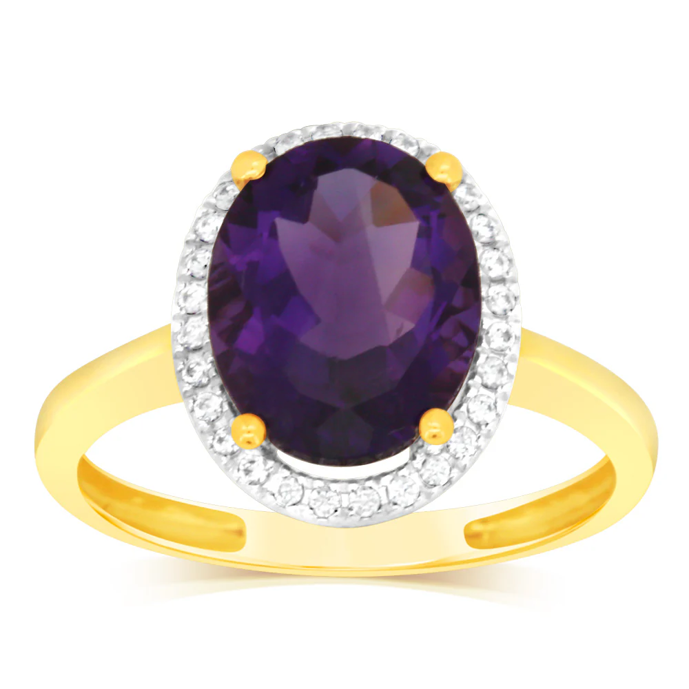 9ct Yellow Gold 2.5 Carat Amethyst 28Cubic Zirconia Ring - Image 2