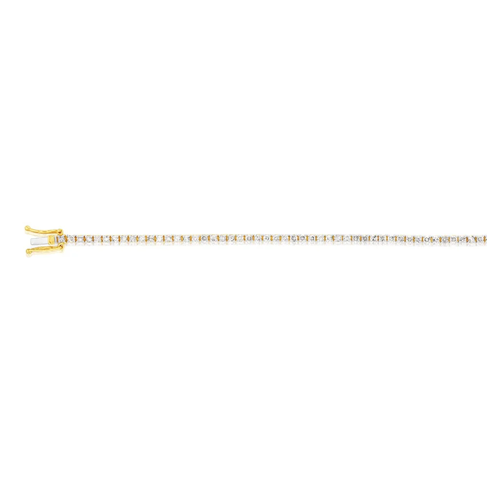 9ct Yellow Gold 2 Carat Diamond Tennis Bracelet with 82 Brilliant Diamonds - Image 2