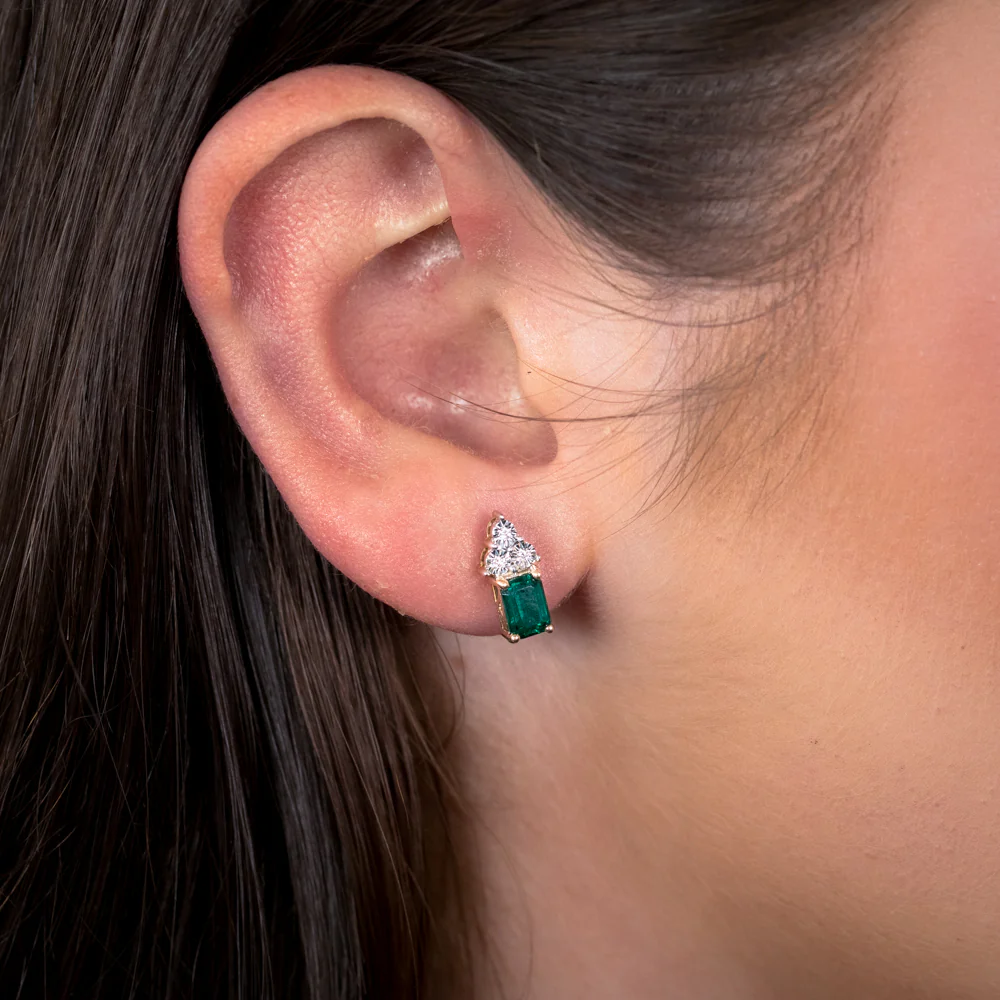 9ct Yellow Gold 6mm Created Emerald And Diamond Stud Earrings - Image 2
