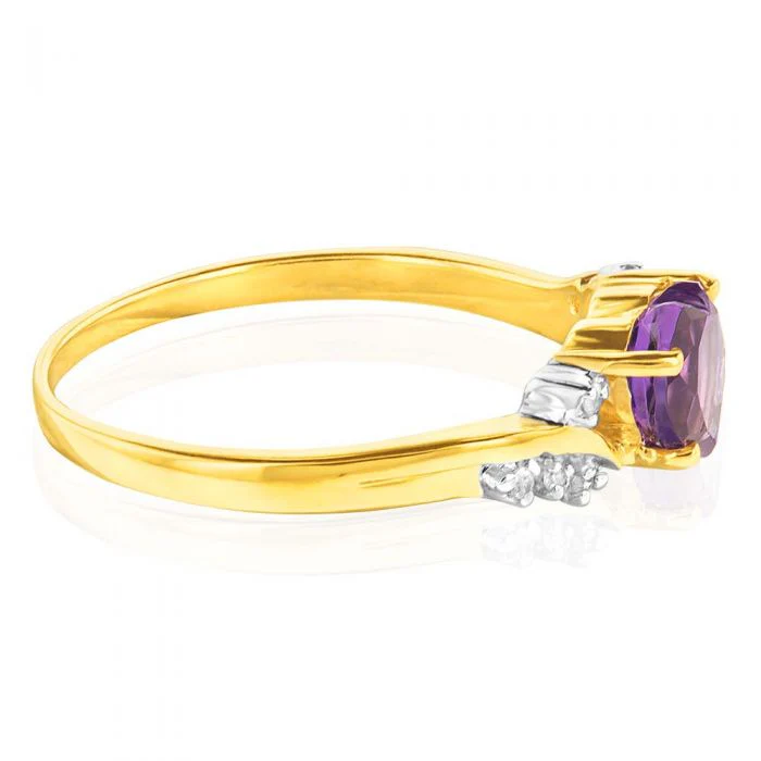 9ct Yellow Gold Amethyst Heart with 8 Diamond Ring - Image 2