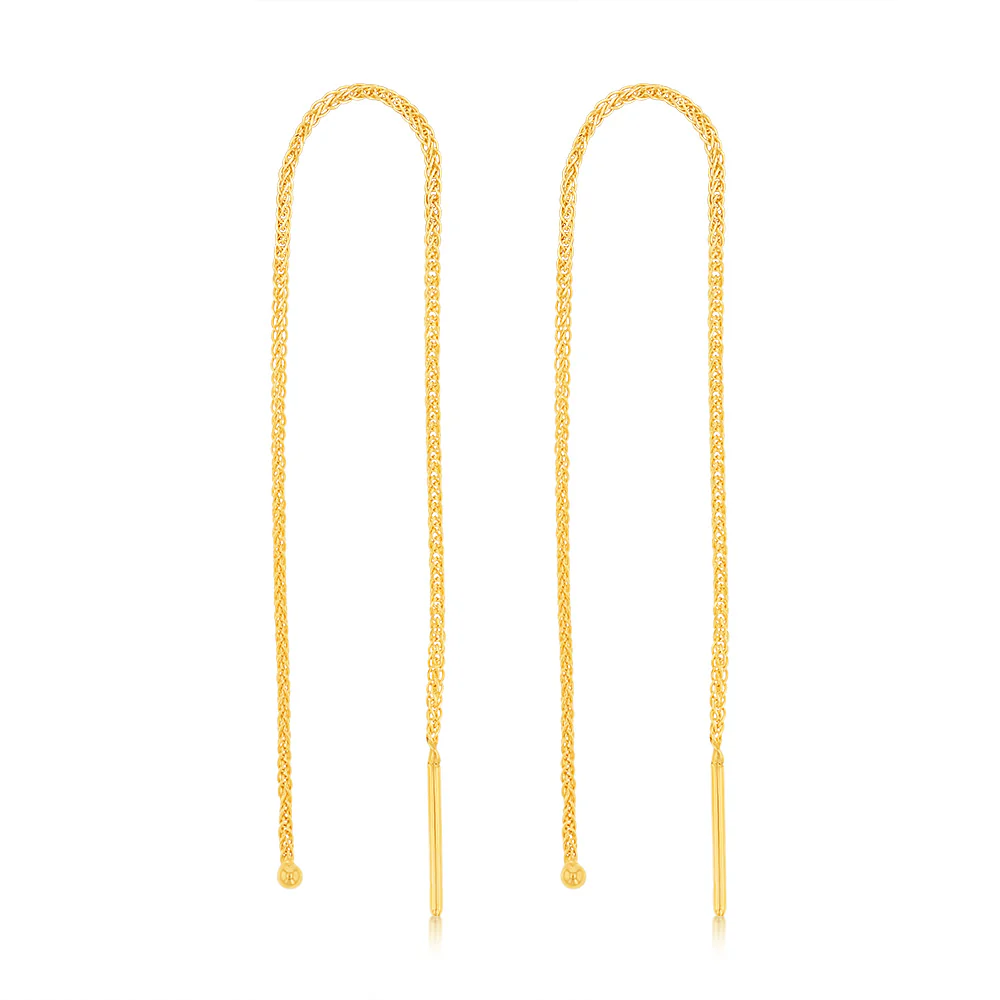 9ct Yellow Gold Chain Threader Drop Earrings