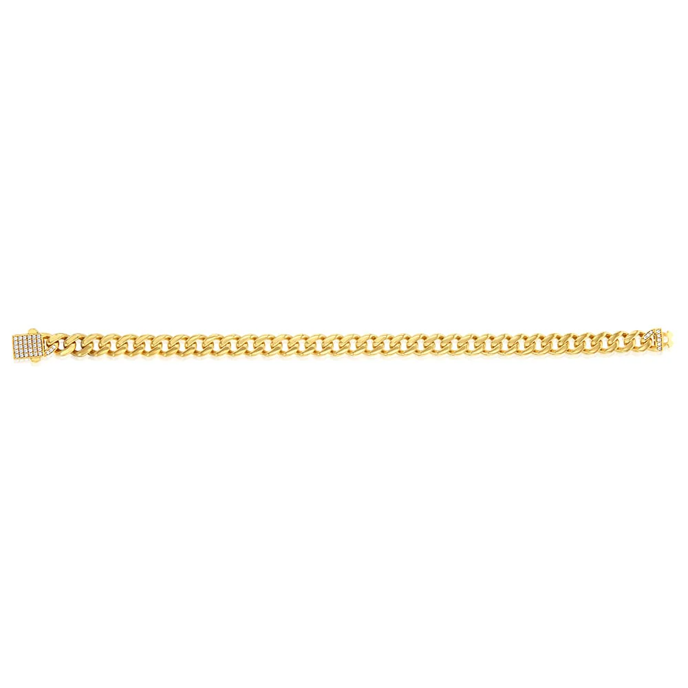 9ct Yellow Gold Cubic Zirconia On Curb 19cm Bracelet - Image 2