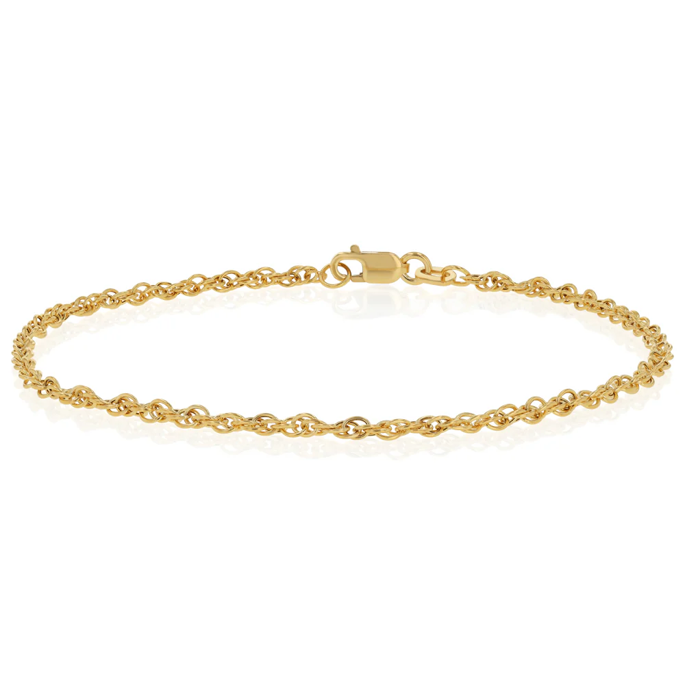 9ct Yellow Gold Hollow 42 Gauge Double Rope 19cm Bracelet