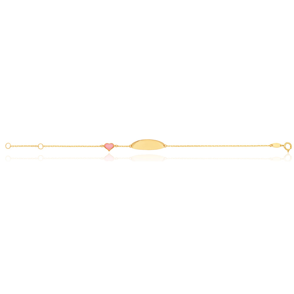 9ct Yellow Gold Pink Heart Charm 17cm ID Bracelet - Image 2