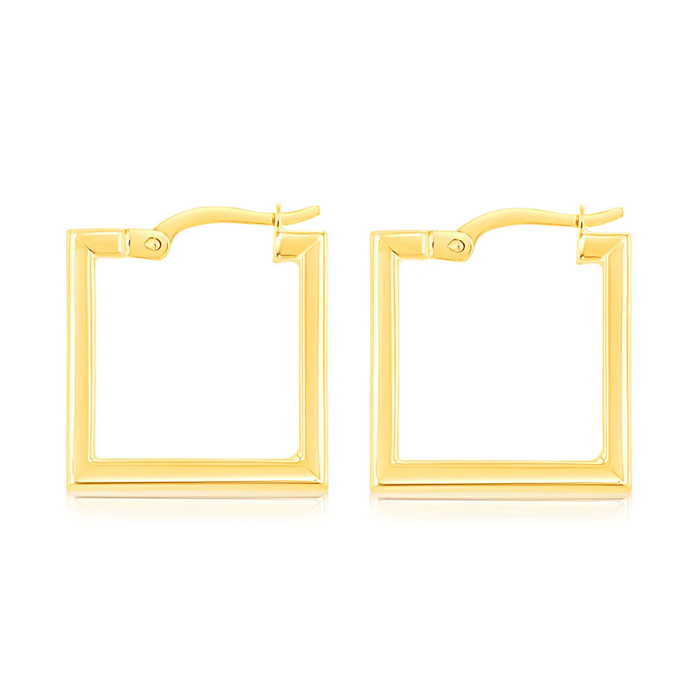 9ct Yellow Gold Polished Square Hoop Earrings