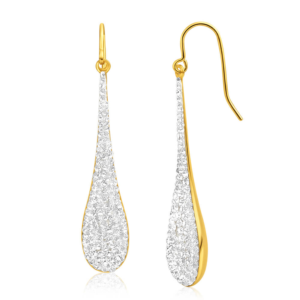 9ct Yellow Gold Silver Filled Crystal 40mm Bomber Drop Earrings