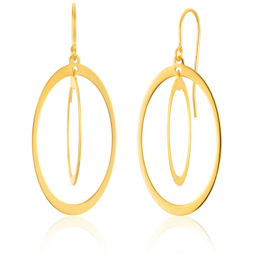 9ct Yellow Gold Silver Filled Duo dangling Circle Drop Earrings