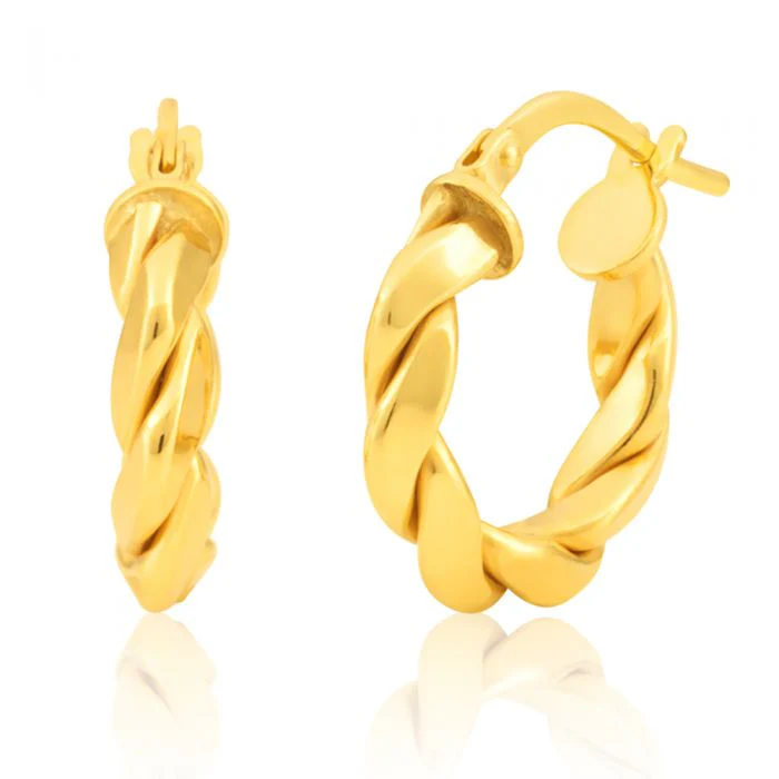 9ct Yellow Gold Silver Filled Fancy Twist 10mm Hoop Earrings