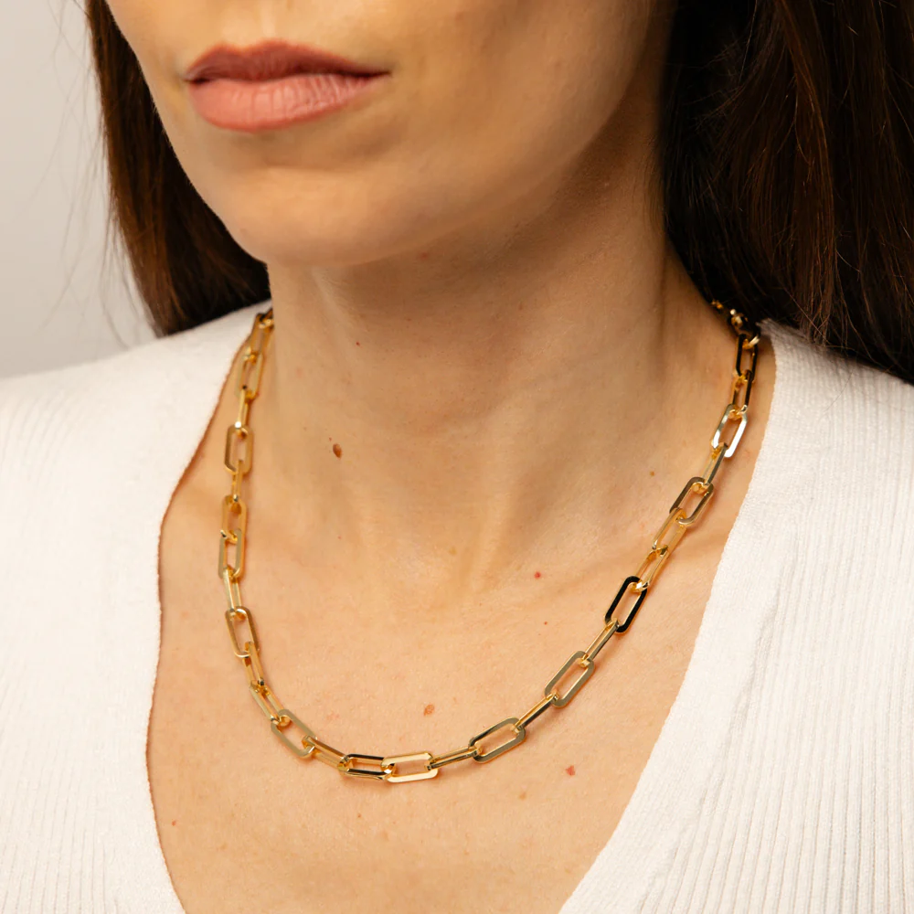 9ct Yellow Gold Silver Filled Paperclip 45cm Chain - Image 3
