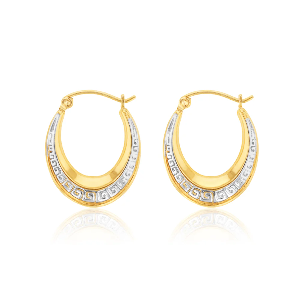 9ct Yellow Gold Silver Filled Two Tone Oval Hoop Earrings