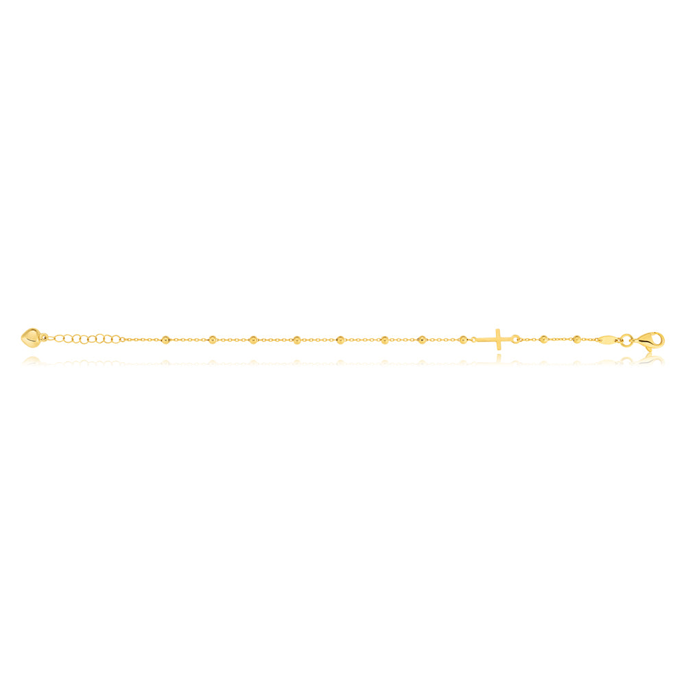 9ct Yellow Gold Silverfilled 19cm Cross & Beads Bracelet - Image 2