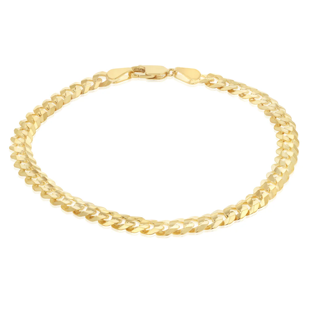 9ct Yellow Gold Silverfilled Curb Concave Lightweight 130 Gauge 21cm Bracelet