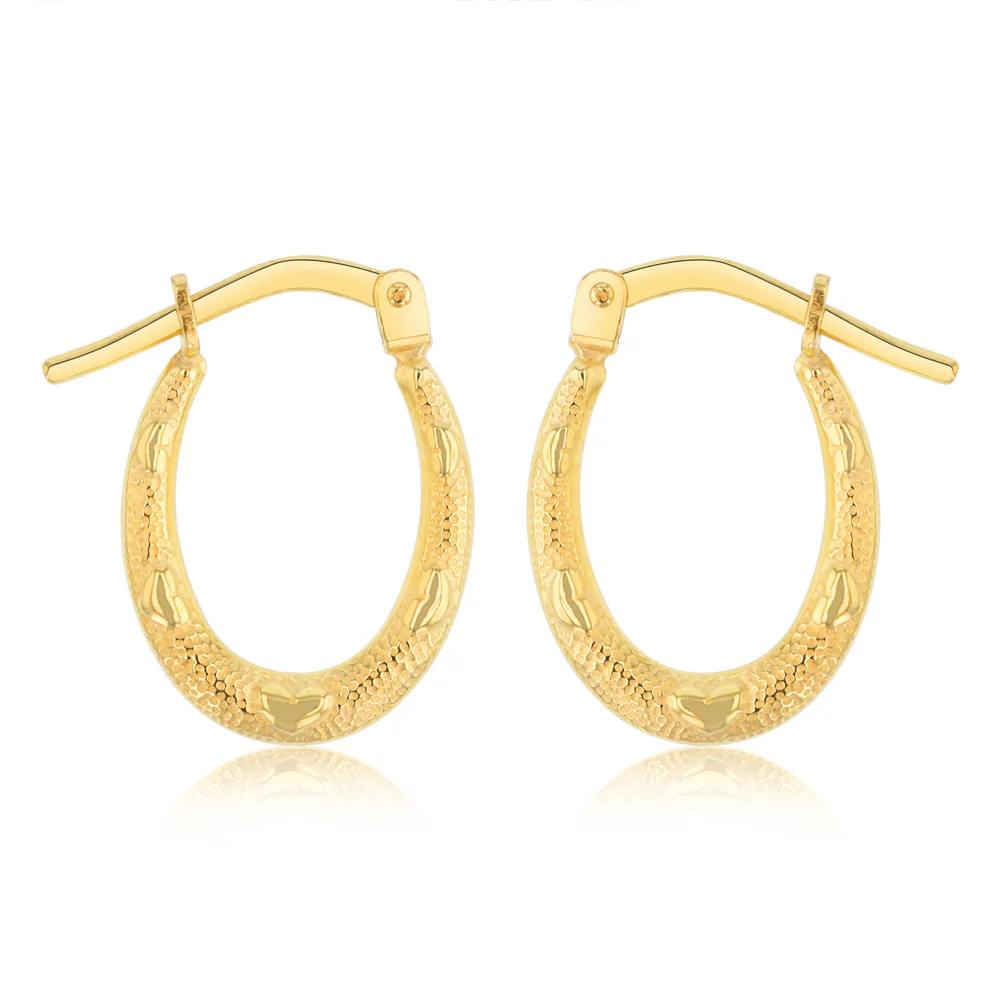 9ct Yellow Gold Silverfilled Heart Pattern Hoop Earrings