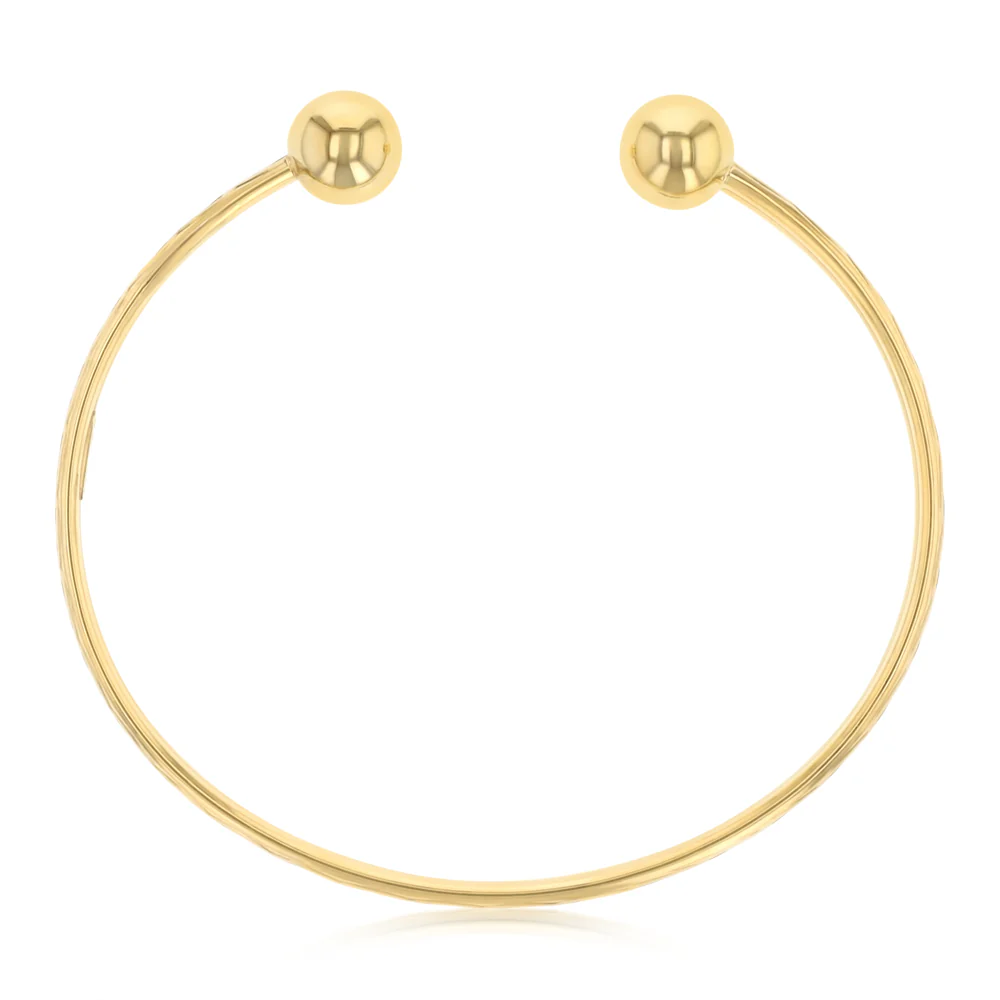 9ct Yellow Gold Silverfilled Patterned Torque Bangle - Image 2