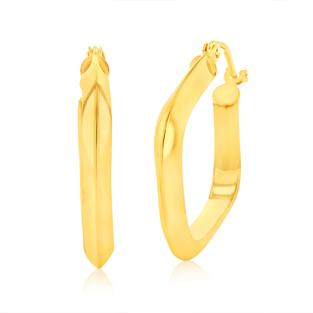 9ct Yellow Gold Silverfilled Square Fancy Tube Hoop Earrings - Image 2