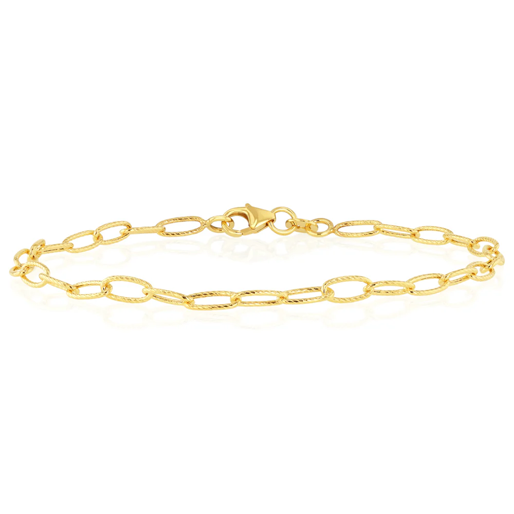 9ct Yellow Gold Textured Paperclip 19cm Bracelet