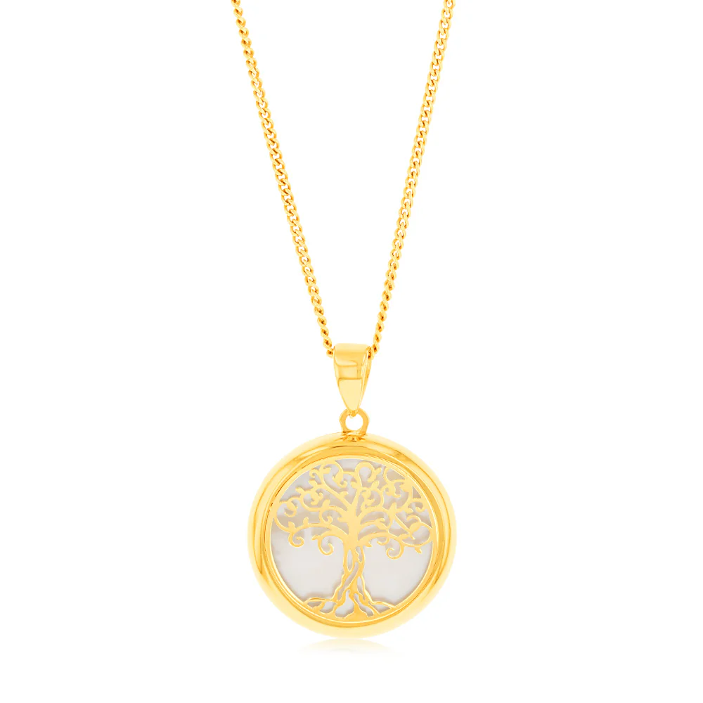 9ct Yellow Gold Tree Of Life Mother Of Pearl Pendant