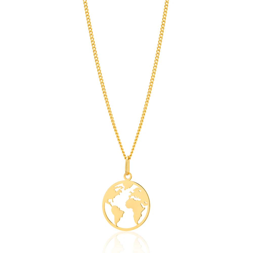 9ct Yellow Gold World Map Disc Cutout Pendant