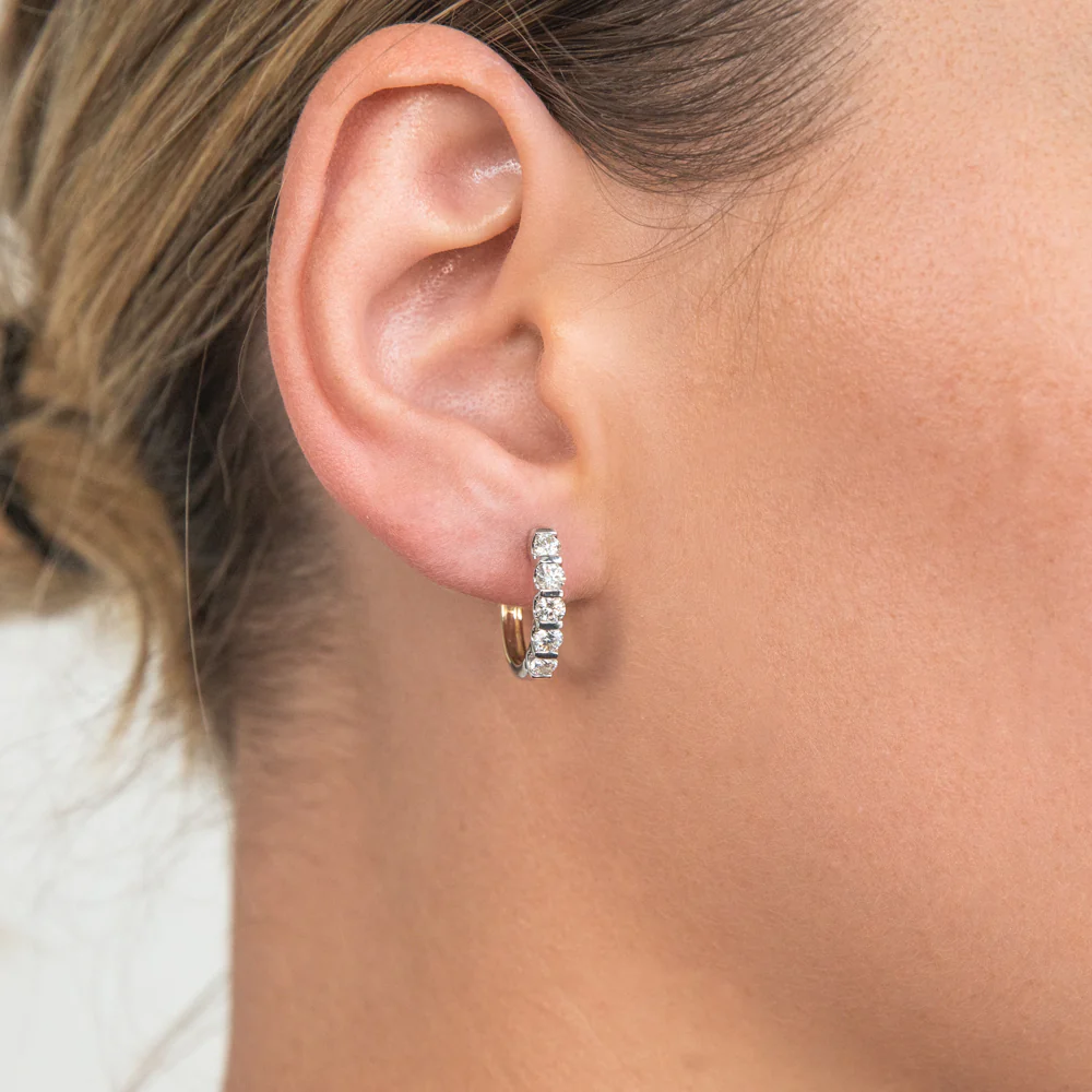 9ct Yellow & White Gold 1 Carat Diamond Hoop Earrings - Image 2