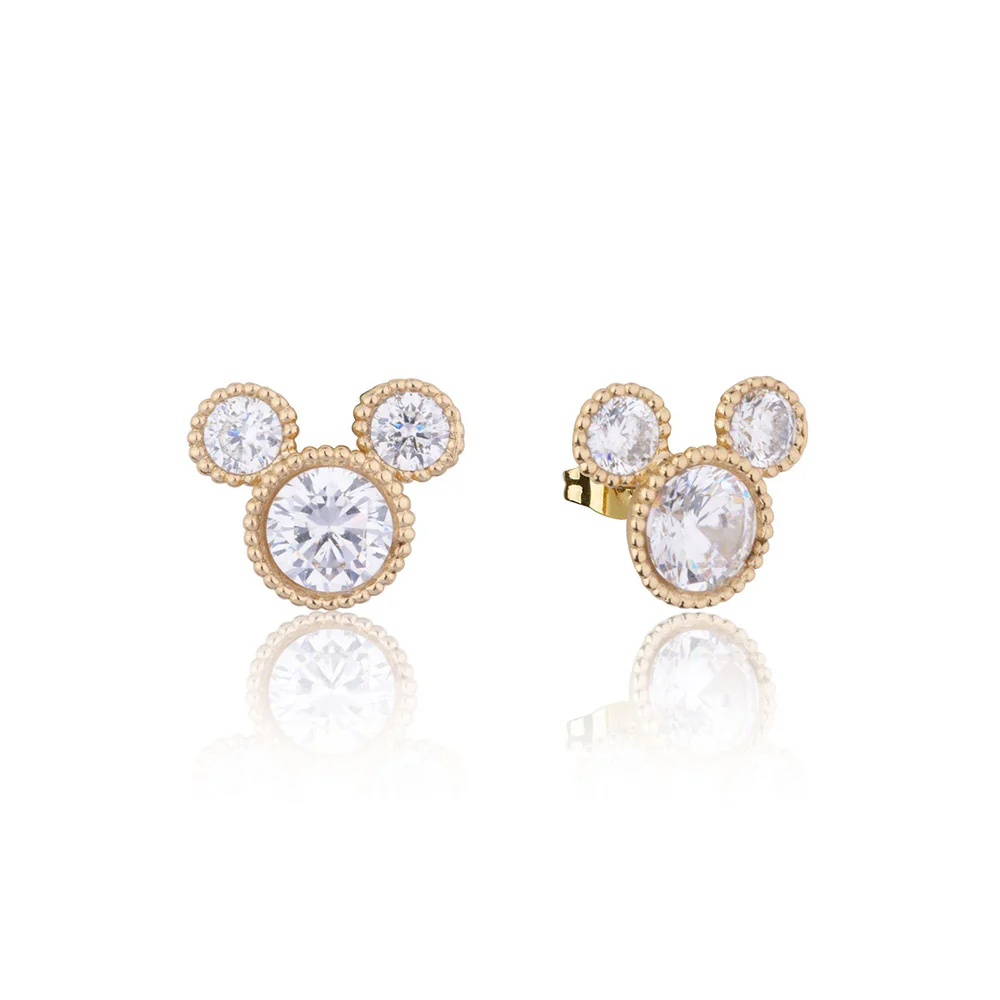 Couture Kingdom Disney Mickey Crimped Yellow Gold Plated Stainless Steel Stud Earrings