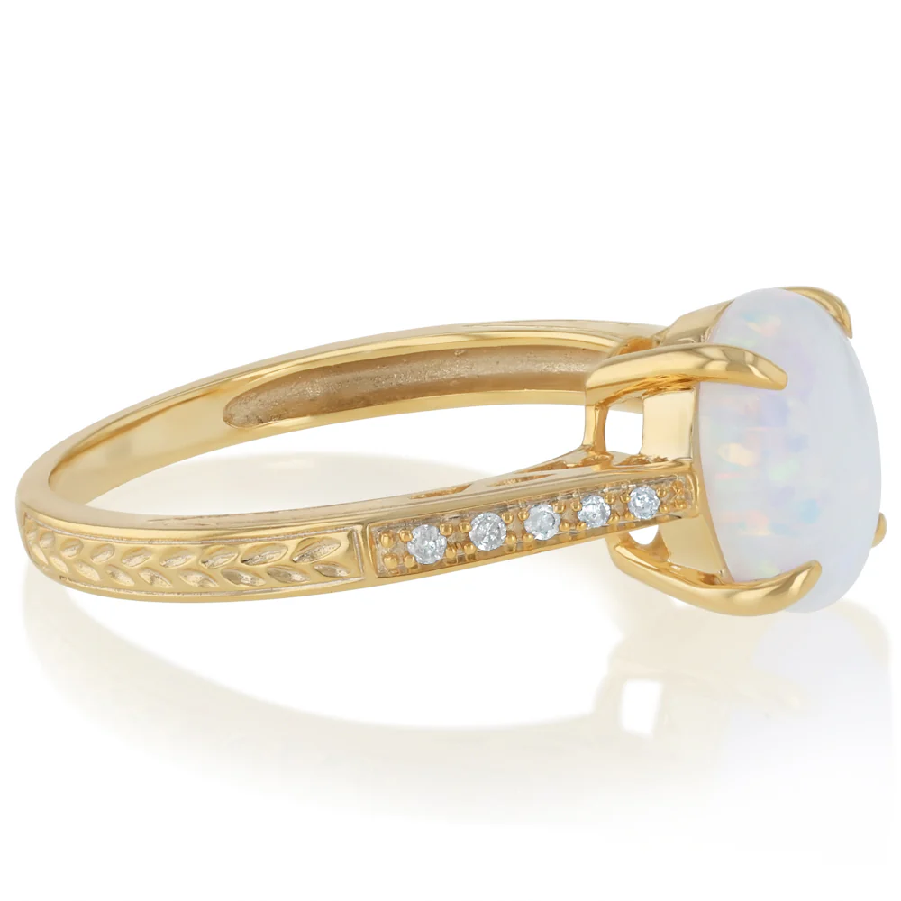 Created Opal and Diamond Ring in Gold Plated Silver - Image 2