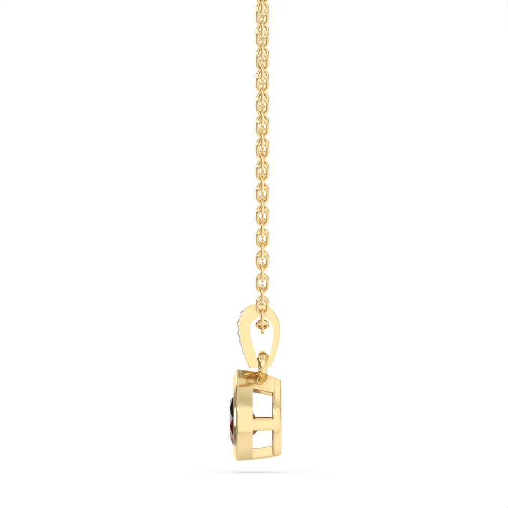 Created Red Garnet and Diamond Pendant in 9ct Yellow Gold - Image 2
