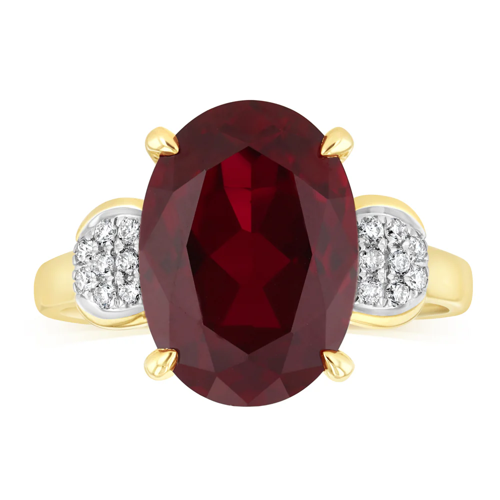 Created Red Sapphire with Luminesce Lab Grown Diamond Ring in 9ct Yellow Gold