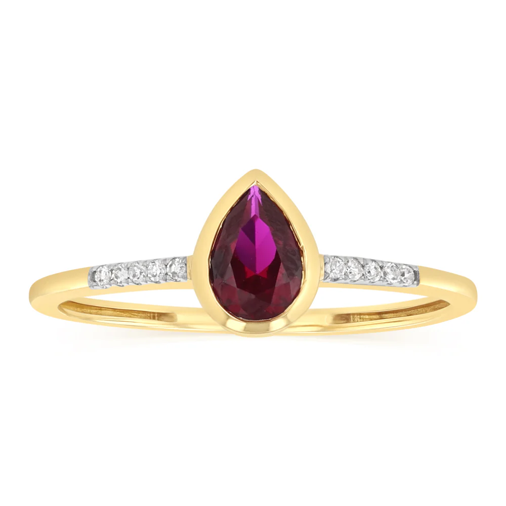 Created Ruby and Diamond Ring in 9ct Yellow Gold