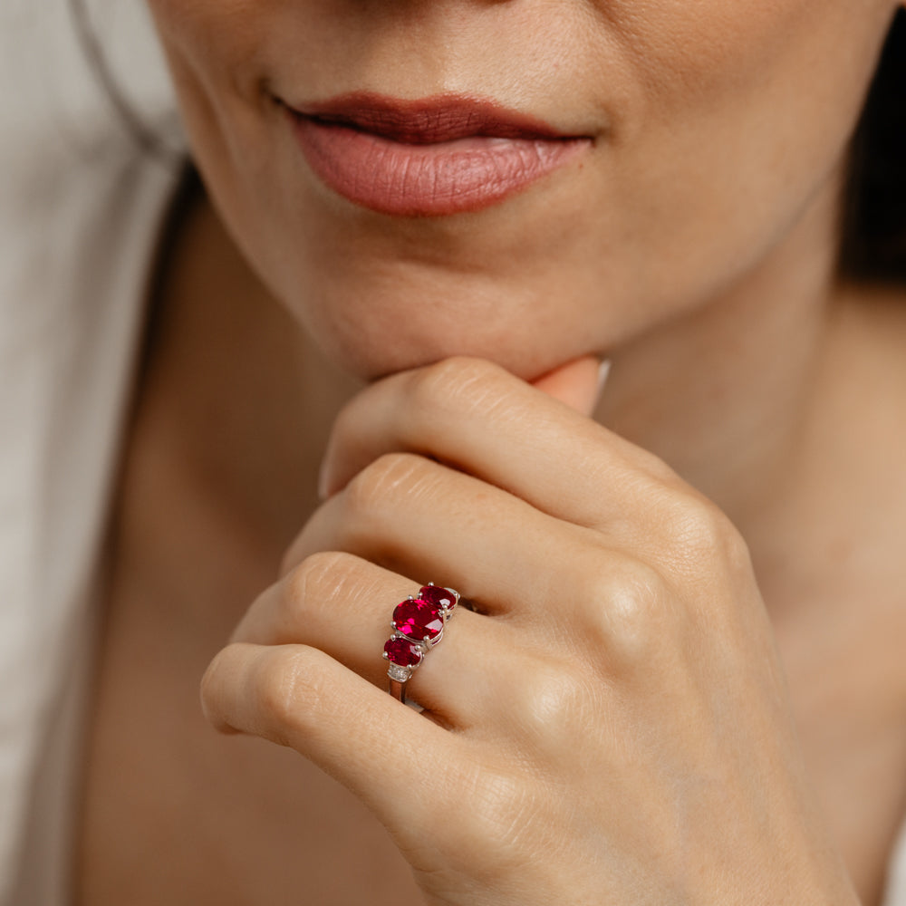 Created Ruby and Diamond Ring in Sterling Silver - Image 3